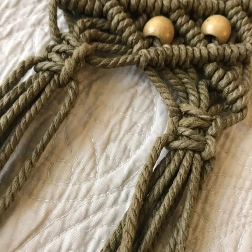 Macrame Belt with Wood Beads Boho Hand Length 63 inches